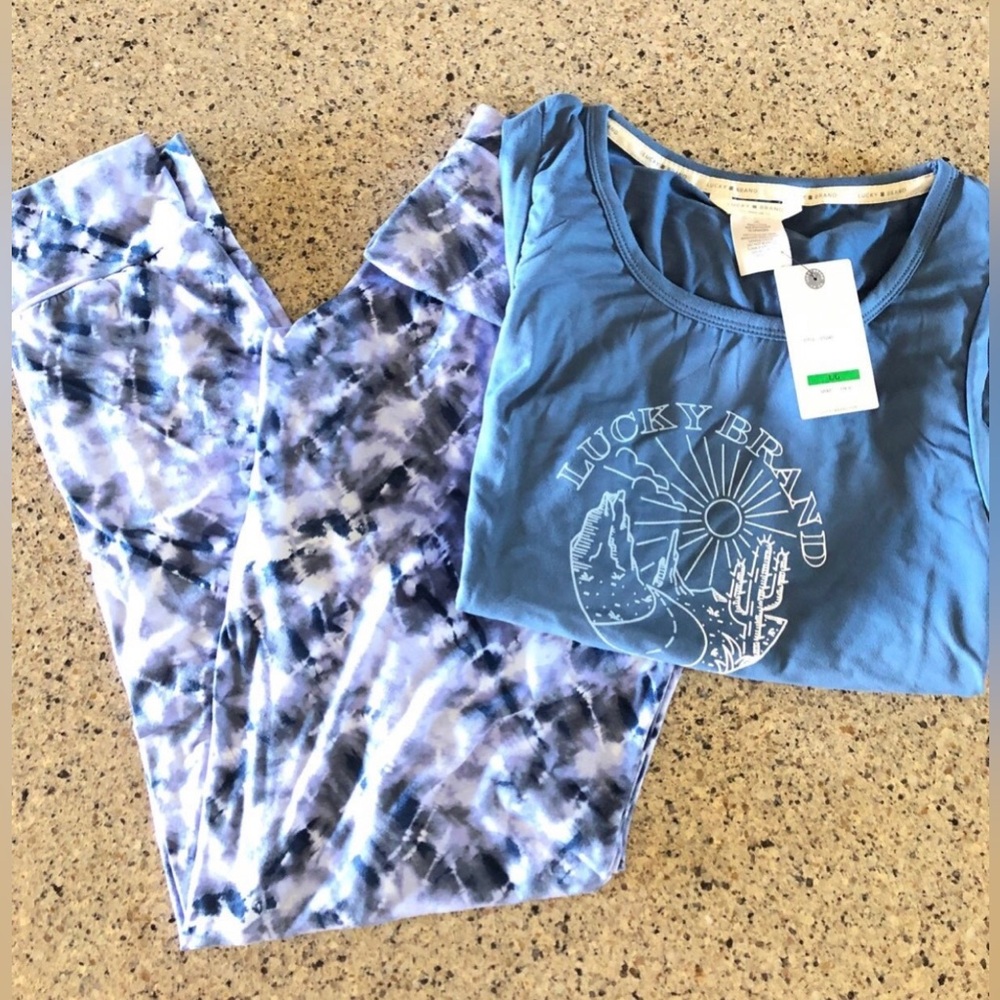 NEW 2 Pc Set Lucky Brand Lounge Jogger Pants Tank Top L Pajamas Blue Ultra Soft